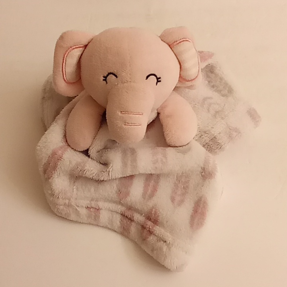 Forever Baby Lovey Lovie Blankie Elephant Plush Pink-White Colors